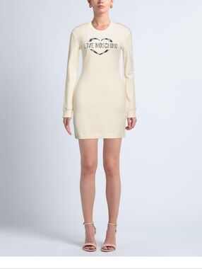 Love Moschino Cream Long-Sleeve Logo Bodycon Dress